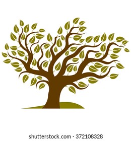 Vector illustration of stylized branchy tree isolated on white background. Ecology conservation theme image. 