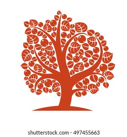 Vector illustration of stylized branchy tree isolated on white background. Ecology conservation theme image. 