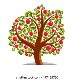 Vector illustration of stylized branchy tree isolated on white background. Ecology conservation theme image. 