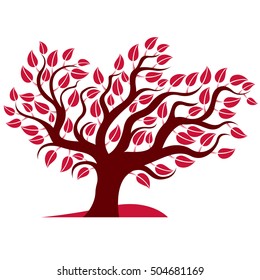 Vector illustration of stylized branchy tree isolated on white background. Ecology conservation theme image. 