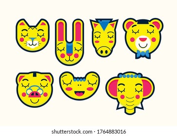 Vector illustration of a stylized bright yellow cute sleeping animals set on a white background