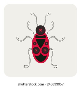 Vector illustration: stylized bug made of black buttons and threads;