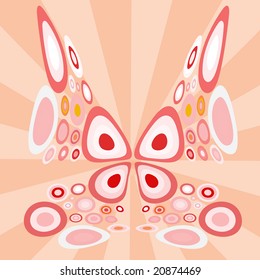 Vector illustration of stylized  butterfly with retro circle shapes design