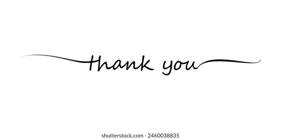 Vector illustration of stylized calligraphic inscription "thank you" on white background.