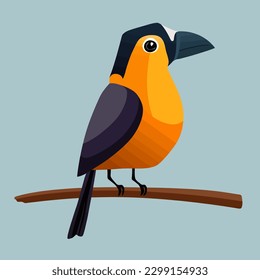 Vector illustration of a stylized Capuchin bird sitting on a branch isolated on a flat background