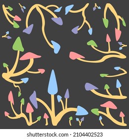 Vector illustration of stylized cartoon mushrooms. Retro and pop art style.