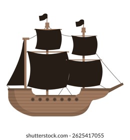 Vector illustration of a stylized cartoon pirate ship, ideal for children's books and games