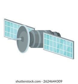 Vector illustration of a stylized cartoon satellite with solar panels in space