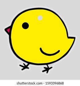 Vector illustration of a stylized cartoon yellow chicken with a beak.