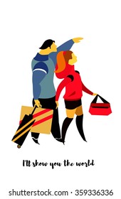 vector illustration stylized characters on a white background couple in love travel