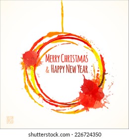 vector illustration. Stylized Christmas card with watercolor balls. Red. 