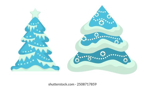 Vector illustration of a stylized Christmas tree decorated with colorful string lights, isolated on a white background. Suitable for Christmas cards and seasonal decorations.