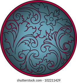 Vector illustration of stylized colored acanthus leaf inside the circle
