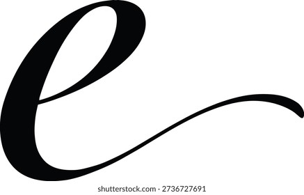 Vector illustration of stylized cursive lowercase letter “e” in black with thick stroke and elegant tail