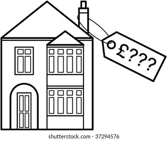 Vector illustration of stylized detached house with price tag