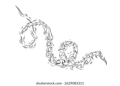 The vector illustration of stylized dragon or serpent. The swirling, flame-like patterns create a dynamic and artistic com position, making it ideal for various creative projects, including tattoos