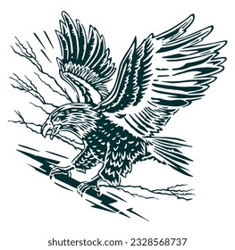 Vector illustration of stylized eagle holding lightning. Artwork in graphic style.