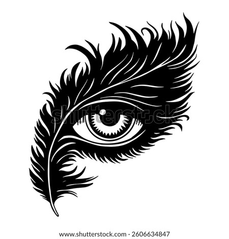 Vector illustration of a stylized eye merged with a feather, creating a unique and artistic design. Perfect for tattoos, prints