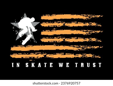 Vector illustration of stylized flag with skateboarder silhouette. Design for print T-shirts, posters and etc ...