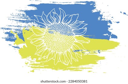 vector illustration of a stylized flag of Ukraine with a sunflower.