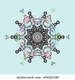 Vector illustration. Stylized Flowers. Ethnic of Lace Snowflakes. Lacy Fashion Print for Textile. Decorative Texture Background of Mandalas. Design for Fabric or Wallpaper. Folk Style.