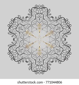 Vector illustration. Stylized Flowers. Folk Style. Design for Fabric or Wallpaper. Lacy Fashion Print for Textile. Ethnic of Lace Snowflakes. Decorative Texture Background of Mandalas.