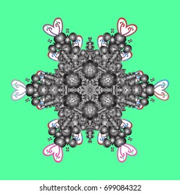 Vector illustration. Stylized Flowers. Lacy Fashion Print for Textile. Design for Fabric or Wallpaper. Folk Style. Decorative Texture Background of Mandalas. Ethnic of Lace Snowflakes.