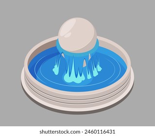 A vector illustration of a stylized fountain with blue water on a grey background, depicting peacefulness