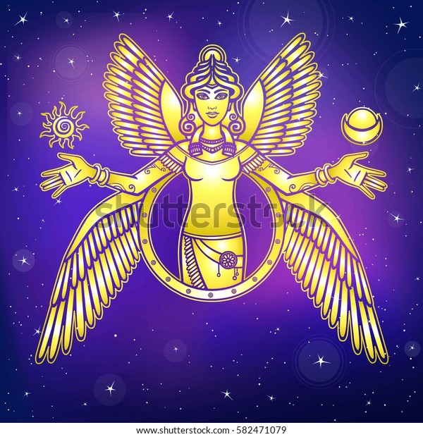 Vector Illustration Stylized Goddess Ishtar Character Stock Vector ...