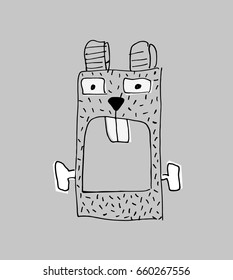 Vector illustration. A stylized gray hare with 2 teeth.