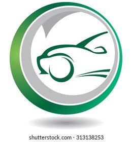 vector illustration with stylized green car in a circle