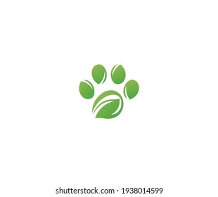 Vector illustration of a stylized green leaf in the form of an animal paw print. Eco logo. Flat design..
