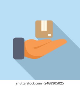 Vector illustration of a stylized hand presenting a credit card with a minimalistic shadow effect on a blue background