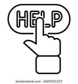 Vector illustration of a stylized hand pressing a help button, in a simple line art design