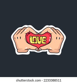 vector illustration of stylized hands forming heart and love. hand symbol concept for sticker and emoji