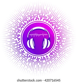 Vector illustration of stylized headphones on bright background with dots. logo template , the icon for the music group. Bright , modern element to a flyer, booklet musical events .