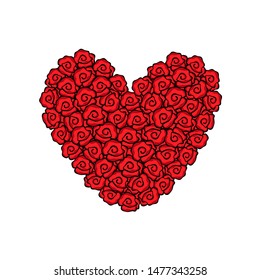 Vector illustration of a stylized heart of red roses in a flat style