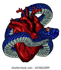 Vector illustration stylized heart with a snake