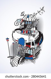 Vector Illustration with Stylized Houses.