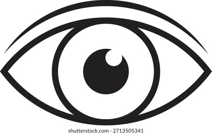 Vector illustration of a stylized human eye icon, representing concepts such as vision, sight, awareness, observation, security, watchfulness, and optical perception in a clean graphic design