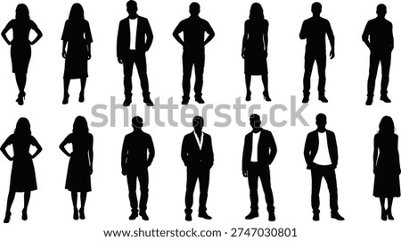 Vector illustration of stylized human silhouettes in diverse attire symbolizing identity, fashion, culture, tradition, and education