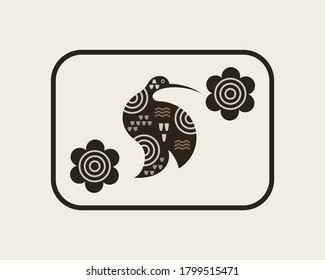 Vector illustration of a stylized hummingbird bird with flowers. Logo. Flat design.
