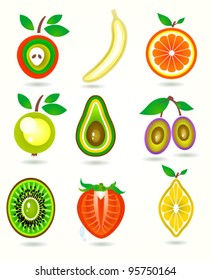 Vector illustration of stylized  Icons of cut fruits