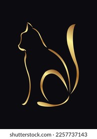 vector illustration with a stylized image of a cat in golden tones on a dark background for the design and manufacture of banners, postcards, signs for veterinary shops, pharmacies