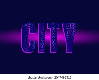 Vektorgrafik mit einem stilisierten Bild des Wortes Stadt in Nachtneontönen für Drucke auf T-Shirts, Postkarten, Banner und für die Innendekoration von Diskotheken, Bars, Kaffeehäusern
