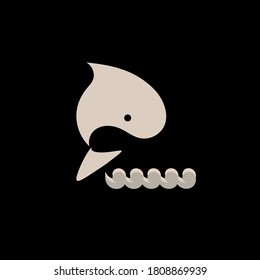 Vector illustration of a stylized killer whale fish on a background of waves. Logo. Flat design.
