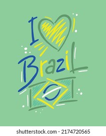 Vector illustration of stylized lettering and flag of Brazil.