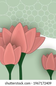 Vector illustration with stylized lily flowers. Floral pattern on a wave background. Sample of textiles in trendy colors.