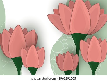Vector illustration with stylized lily flowers. Floral pattern on a wave background. Sample of textiles in trendy colors.