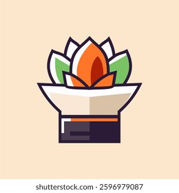Vector illustration of a stylized lotus flower blooming from a traditional pot. A perfect design for wellness, spirituality, meditation, yoga, nature, and cultural themes.